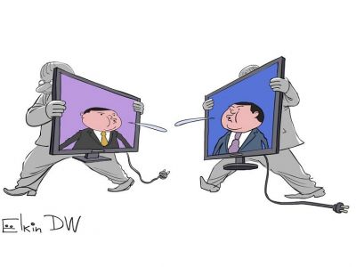 Телевизионная "дуэль". Карикатура С.Елкина: dw.com